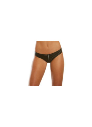 Tanga faux cuir avec zip, résille au dos - DG1423BLK
